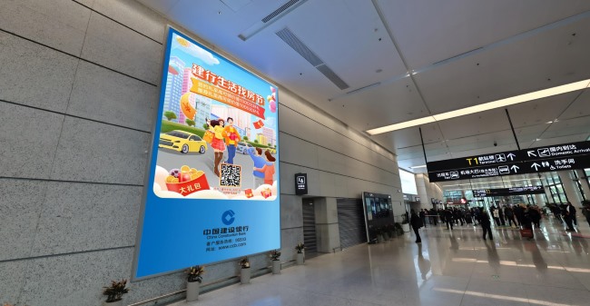 寧波機(jī)場(chǎng)打卡拍照最多的廣告位，寧波機(jī)場(chǎng)迎客廳墻面燈箱廣告